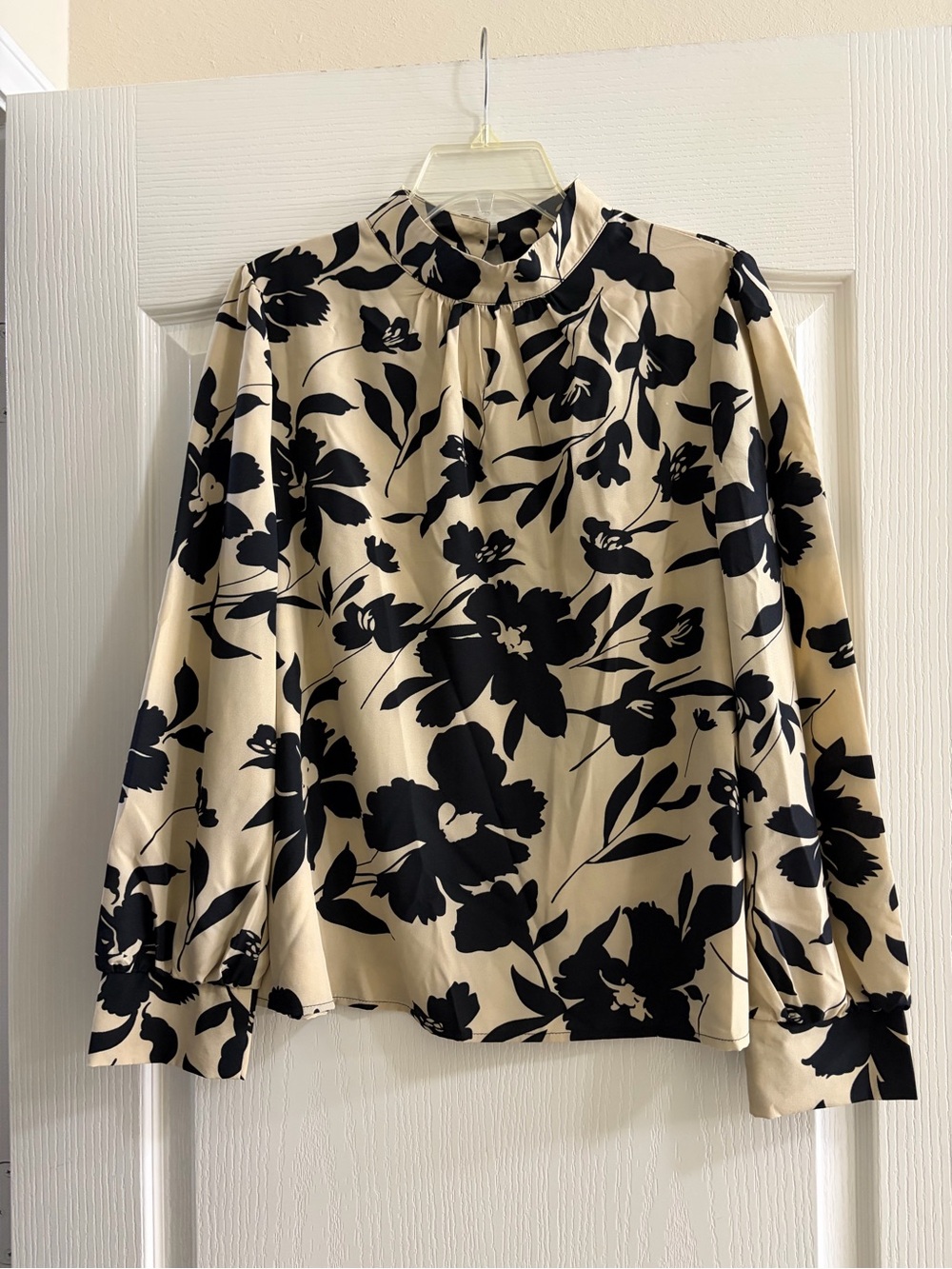 SHEIN Cream Blouse with Black Floral Print